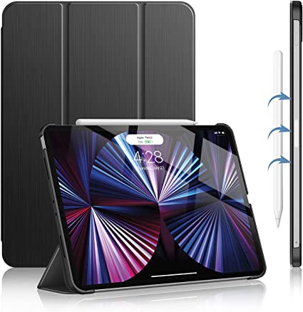 Soke New iPad Pro 11 Case 2022 2021(4th 3rd Generation) - [Slim Trifold Stand   2nd Gen Apple Pencil Charging   Smart Auto Wake/Sleep],Protective Hard PC Back Cover for iPad Pro 11 inch(Dark Black)