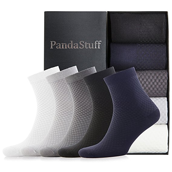 Men's Organic Bamboo Socks - 5 Pair Box - Soft Touch - Antibacterial - One Size - For Dry and Healthy Feet - By Panda Stuff