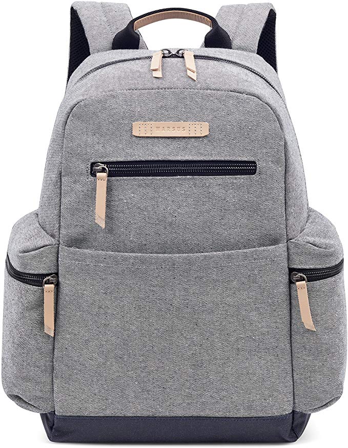 MARSUS Classic Backpack Perfect for everyday use. Water Resistant. Vintage leather. Fit 15.6" Laptop. School, Work, Travel. (Grey)
