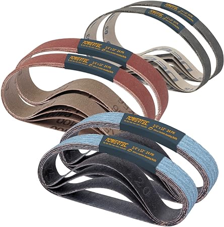 POWERTEC 46001 3/4 x 12 Inch Sanding Belts,4 Each of 80/120/240/400/1000/1200 Grits,24PK,Replacement Knife Sharpener Sanding Belts for Work Sharp Ken Onion Edition (WSKTS-KO) Knife & Tool Sharpener