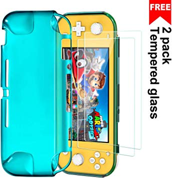 Protective TPU Cover Case for Nintendo Switch Lite 2019, Ultra Slim Cover with 2 Pack Tempered Glass Screen Protector, Shock-Absorption and Anti-Scratch Case Cover for Nintendo Switch Lite,Turquoise