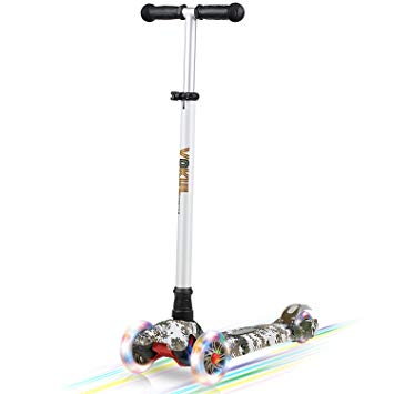 VOKUL Mini Kick Scooter for Kids Aged 3 and Above, Kick Glider 3 Wheel LED Light with Adjustable Height for Childhood Fun - Excellent Stable Lean-to-Steer Mechanism