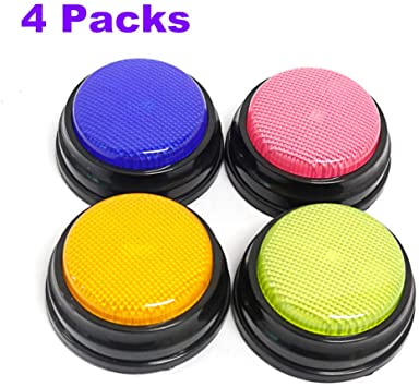Galapara Answer Buzzers, Set of 4 Assorted Colored Buzzer, Recordable Talking Button with Led Function, Ages 3  (Orange Blue Green Pink)