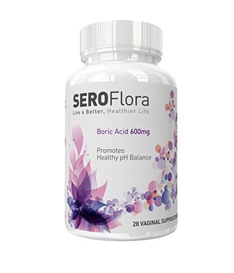 SeroFlora Boric Acid Vaginal Suppositories 28 Count 600mg - Yeast Infection Treatment, Bacterial Vaginosis and ph Balance for Women - Pharmaceutical Grade Boric Acid Powder