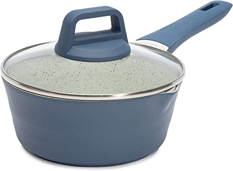 Ecolution Farmhouse Cast Aluminum, Durable Nonstick Coating, Even Heating, Dishwasher Safe, Soft Touch Handle, 1.6-Quart Sauce Pan, Blue