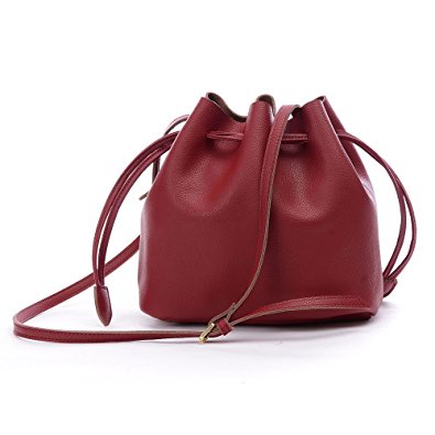 Bucket Bag,YOUNA Genuine Leather Retro Drawstring Bucket Tote Bag For Women With Shoulder Strap
