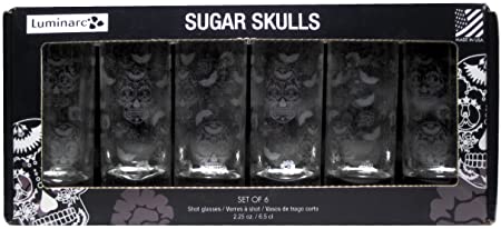 Luminarc Sugar Skulls Satin Etched Shot Glass (Set of 6), 2.25 oz