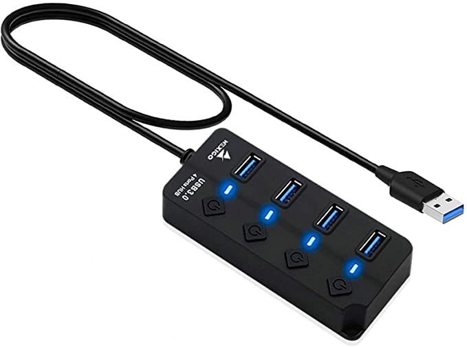 2021 Nexigo 4-Port USB 3.0 Hub with Individual LED Lit Power Switch, 2 Ft Cable, High-Speed Data USB Hub for USB Camera, MacBook, Mac Pro, XPS Windows, Laptop, PC, Computer and More