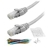 Aurum Cables Cat5e Snagless Ethernet Networking Cable With Cable Ties and Cable Clips - 200 Feet - Grey