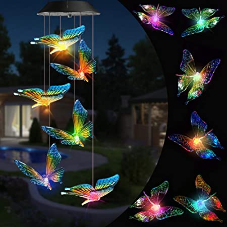 Toodour Solar String Lights, Color Changing Solar Butterfly Wind Chimes, LED Decorative Mobile, Waterproof Outdoor String Lights for Patio, Balcony, Bedroom, Party, Yard, Window, Garden