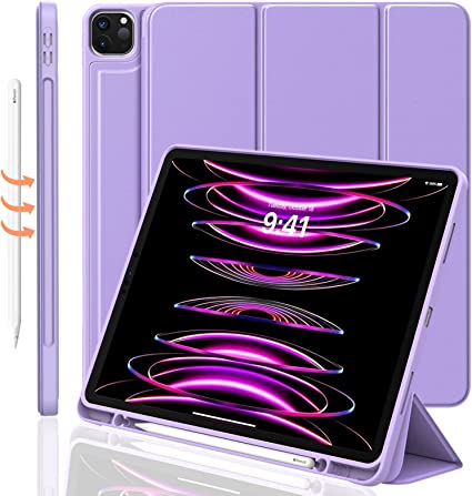 MoKo Case for iPad Pro 12.9 6th/5th/4th/3rd Generation 2022/2021/2020/2018, iPad Pro 12.9 Case with Pencil Holder, Stain Resistant Stand Case, Support Pecnil 2 Charging & Auto Wake/Sleep, Purple