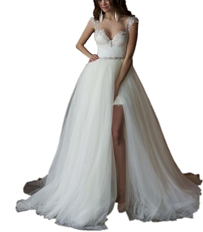 Tsbridal Detachable Skirt Wedding Dress 2017 Lace Wedding Dresses