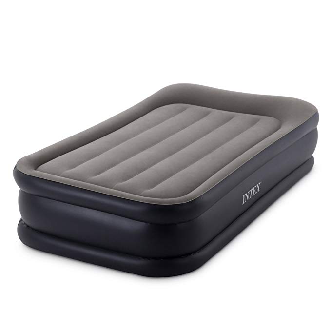 Intex Twin Deluxe Pillow Rest Raised Soft Flocked Air Mattress Bed with Pump