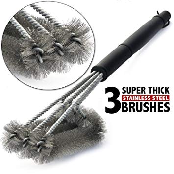 QWESEN BBQ Barbecue Grill Brush 18 inches Stainless Steel 3 Brushes in 1 Barbecue Cleaner Tools - Bristle Brush
