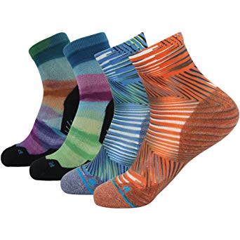 HUSO Unisex Striped Print Athletic Quarter/Ankle Running Hiking Socks 3, 4, 7 Pairs