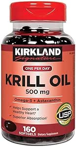 Antarctic Krill Oil 500mg 160 Softgel Supplement, Contains Omega-3 Fatty Acids, Phospholipids and Astaxanthin.