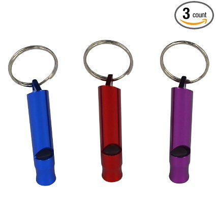 YESTARUSA® Emergency Hiking Camping Survival Aluminum Whistle Key Ring Chain Pack of 3 Blue/Red/Purple