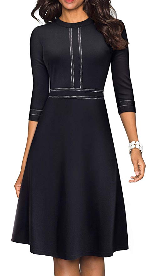 HOMEYEE Women's Chic Crew Neck 3/4 Sleeve Party Homecoming Aline Dress A135