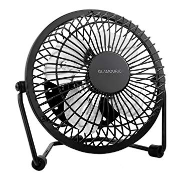 GLAMOURIC Mini Metal Table Fan Small USB Quiet Portable Desk Fan High Compatibility Black - For Home, Office