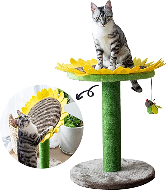 Catry, Cat Tree Bed with Scratching Post with Sisal Covered Climbing Activity Tower, Natural Jute Fiber 2-in-1 Scratching Post and Bed, Best Holiday Idea Gift