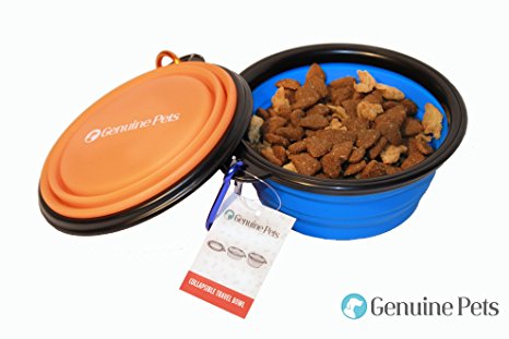 Collapsible Dog Bowls by Genuine Pets (Set of 2!) - Durable, Collapsible & Convenient - Perfect as Travel Dog Bowl for Food & Water - BPA Free & Dishwasher Safe - 100% Money Back Guarantee