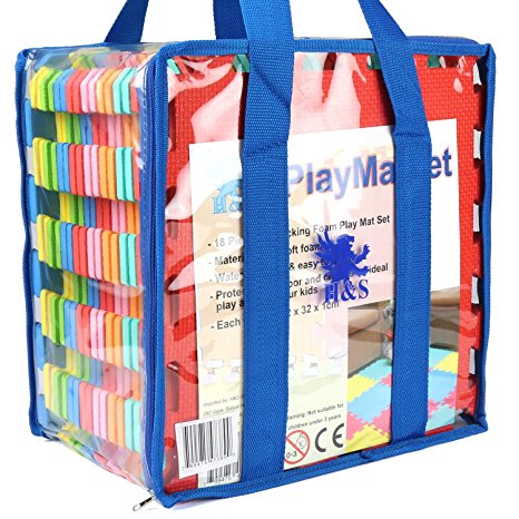 H&S® 18 pcs Soft Eva Foam Children Play Mats Interlocking Baby Kids Floor Mat Tiles Set   Carry Bag