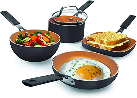 Gotham Steel Mini Stackmaster 5 Piece Cookware Set – Nonstick Personal Sized Fry Pan, Sauce Pan, Wok and Grill/Griddle Pan, Nests for Easy Storage, Dishwasher Safe