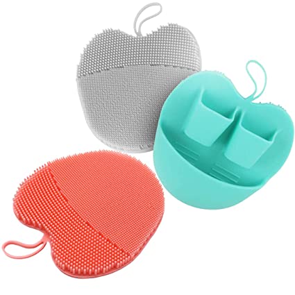 Soft Manual Silicone Facial Cleansing Brush Mild Face Wash Scrubber, Exfoliating Blackhead Remover Cleansing Pads (3-Color)