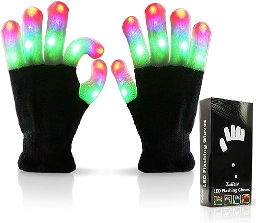 Luwint LED Colorful Flashing Finger Lighting Gloves Led Gloves with Extra Batteries