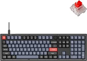 Keychron V6 Wired Custom Mechanical Keyboard Knob Version, Full-Size QMK/VIA Programmable with Hot-swappable Keychron K Pro Red Switch Compatible with Mac Windows Linux (Frosted Black-Translucent)