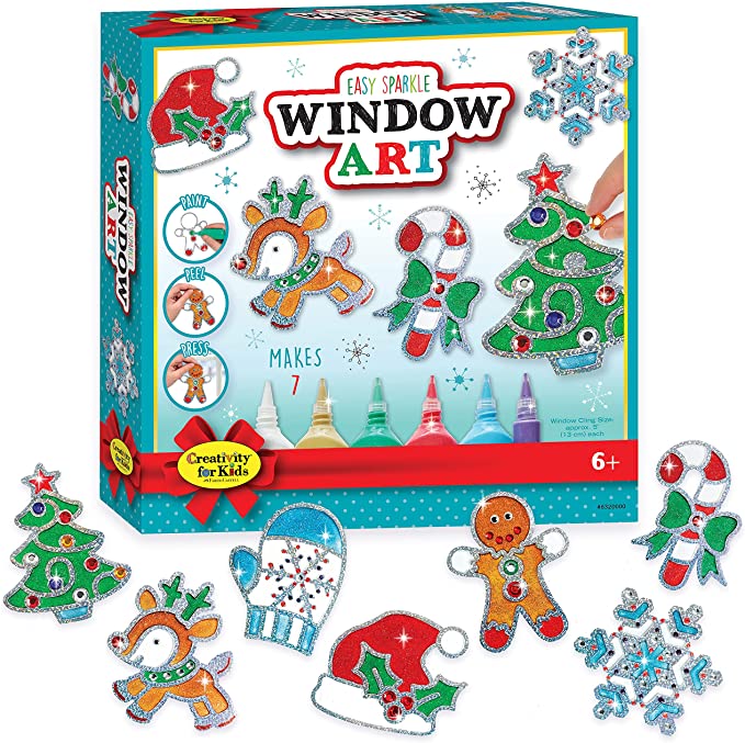 Creativity for Kids Holiday Easy Sparkle Window Art Craft Kit - Christmas and Holiday Crafts for Kids, Activities for Kids