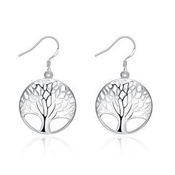 AMBESTEE Sterling Silver Plated Tree of Life Drop Dangle Earrings Studs Set for Women Girls
