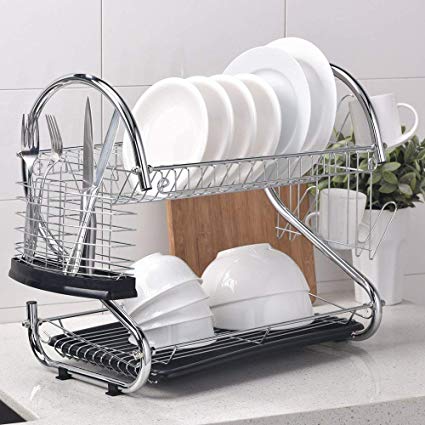 Wtape Durable Steel Rust Proof Kitchen In Sink Two Tier Dish Drying Rack, Dish Drainer
