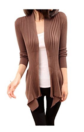 ARJOSA Women’s Cable Knit Irregular Hem Stretchy Open Front Draped Cardigan Sweater