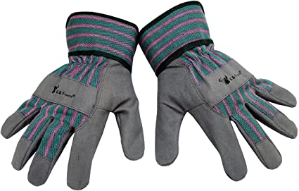 G & F 5009M JustForKids Synthetic Leather Kids Garden Gloves, Kids Work Gloves, Grey, 4-6 years old