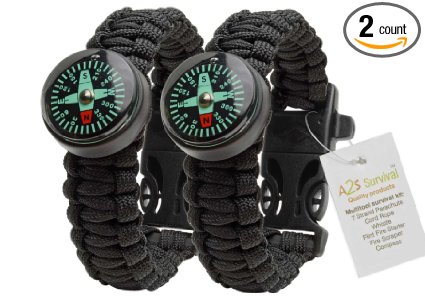 A2S Paracord Bracelet Survival Gear Kit Colorful Everest Series with built-in New Type Compass, Fire Starter, Emergency Knife & Whistle – Pack of 2 - Quick Release Buckles – Lightweight & Durable