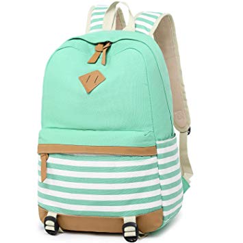 BLUBOON Canvas School Backpack Teen Girls Bookbag Women Travel Laptop Daypack (8810-A-Water Blue)