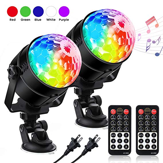 Sound Activated Party Lights SOLMORE Disco Ball Dj Lights with Remote Control 7 Color Modes Stage Lights for Club Party Gift Kids Birthday Wedding Home Karaoke Dance [2-Pack]