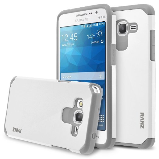 RANZ Case, Grey with White Hard Impact Dual Layer Shockproof Bumper Case For Samsung Galaxy Grand Prime G5308 / G530H