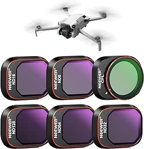 NEEWER Snap On ND&CPL Filter Set Compatible with DJI Mini 4 Pro, 6 Pack CPL Filter and Neutral Density Filters ND8 ND16 ND32 ND64 ND128 with Ultra Slim Frame Double Sided Coated HD Glass