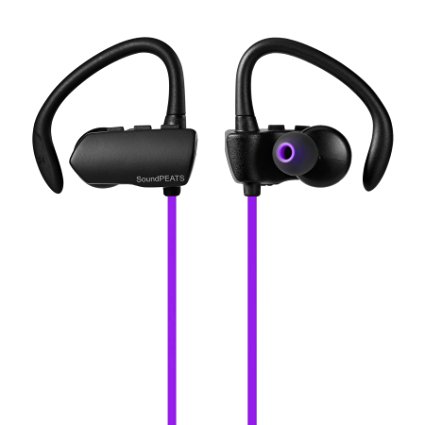 SoundPEATS Wireless Headphone Sweatproof In-ear Stereo Sports Earbuds (6 Hours Play Time, Bluetooth 4.1, aptx, Secure Ear Hooks Design with Cable Clips）- Q9A Purple