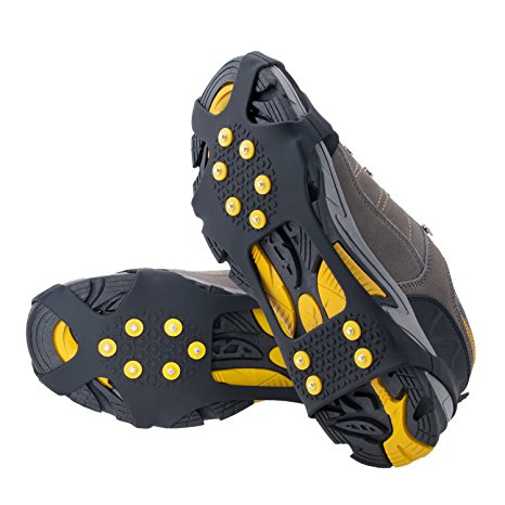 OuterStar Ice & Snow Grips Over Shoe/Boot Traction Cleat Rubber Spikes Anti Slip 10-Stud Crampons Slip-on Stretch Footwear S/M/L/X-L