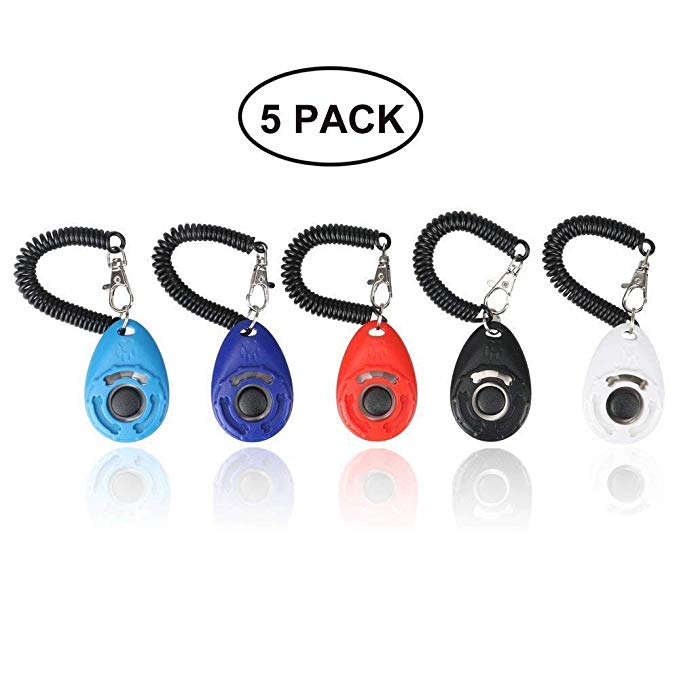 Ewolee Pet Training Clicker 5 Pack, Dog Clicker with Wrist Band Big Button,Dog Training Clicker Set for Training Dog, Cat, Horse and Other Pets