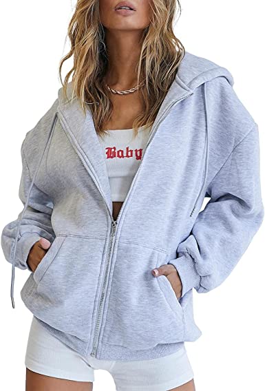 Trendy Queen Womens Zip Up Y2K Hoodies Long Sleeve Fall Oversized Casual Sweatshirts Jacket with Pocket