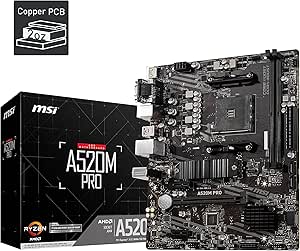 MSI A520M PRO Gaming Mainboard (AMD AM4, DDR4, PCIe 4.0, SATA 6Gb/s, Dual M.2, USB 3.2 Gen 1, HDMI/DP, Micro-ATX)