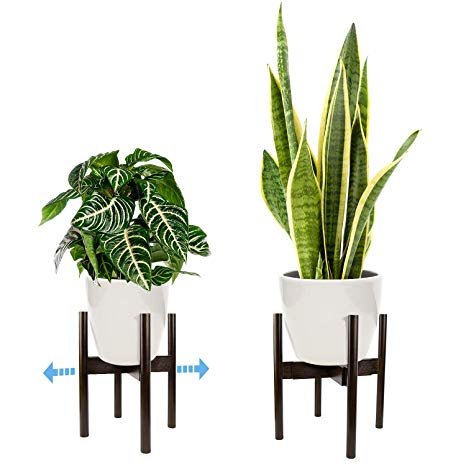 Oak & Boo Adjustable Mid Century Modern Plant Stand 100% Bamboo Wood for Indoor Planters – Adjustable Width 9” to 12” Fits Tall and Large Pots (Planter Pot Not Included)