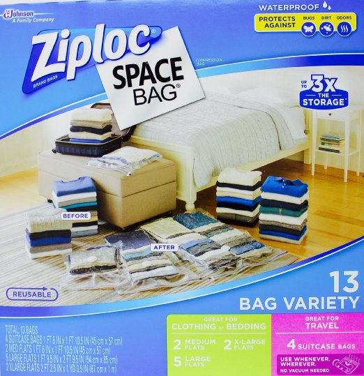 Ziploc Space Bag- Vacuum Seal Bag- 13 Bag Variety- 4 Travel, 2 Med, 5 Lrg, 2 XL