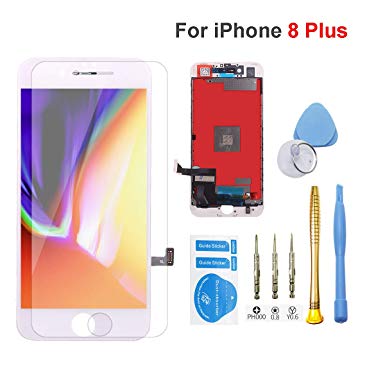 for iPhone 8 Plus Screen Replacement White LCD Display Touch Screen Digitizer Frame Assembly Full Set with Free Tools and Tempered Glass Screen Protector (8 Plus White)