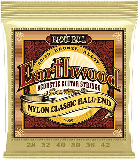 Ernie Ball Earthwood Folk Nylon Ball End Set, Clear and Gold