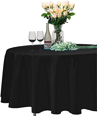 VEEYOO 120" Inch Round Tablecloth Polyester Circular Wrinkle Free Table Cloth – Solid Soft Dinner Table Cover for Buffet Table, Wedding, Parties and Dinner (Black Table Cloths)